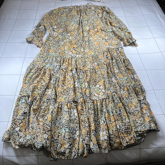 Free People Dress Womens XS Cream Green Feeling Groovy Floral Maxi Chiffon Boho - Picture 4 of 12